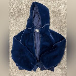 Navy Blue Faux Fur Hooded Jacket Bernie brand
